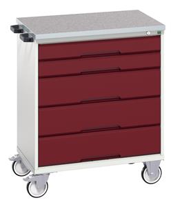 16927000.** verso mobile cabinet with 5 drawers and lino top. WxDxH: 800x600x980mm. RAL 7035/5010 or selected